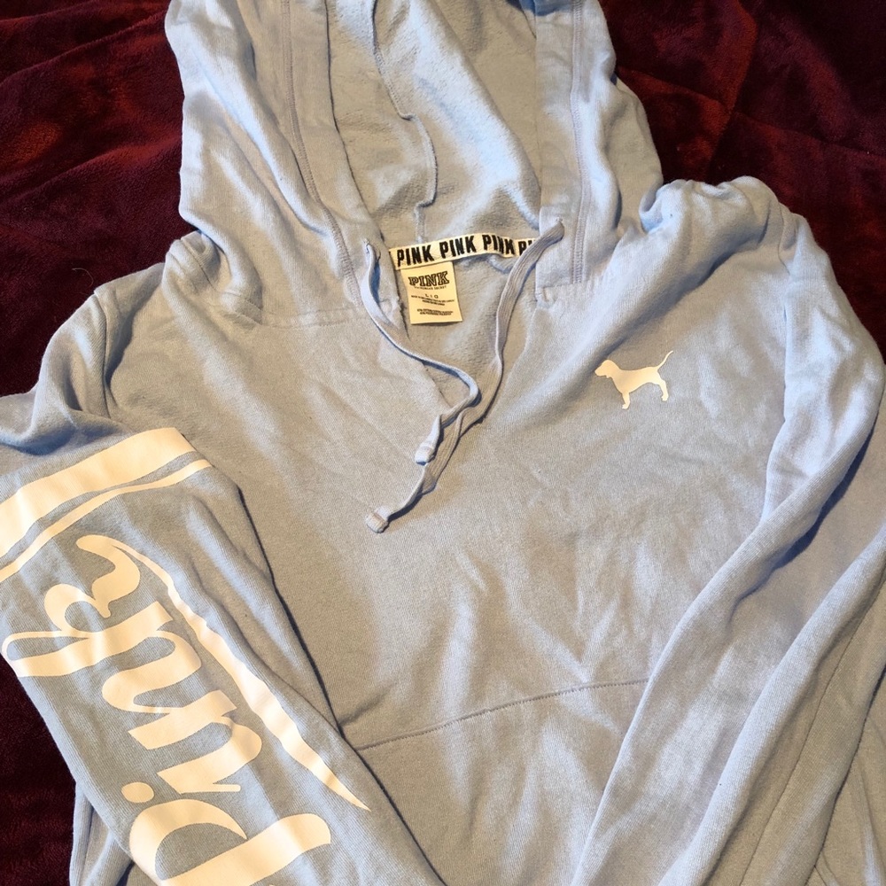 PINK branded light blue hooded Sweatshirt